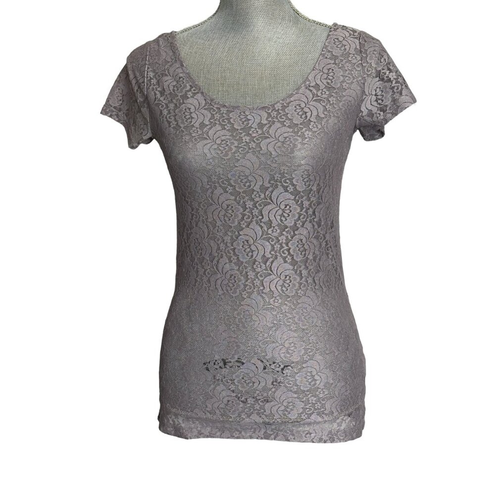 NEW Lauren Conrad Gray Lace Overlay - Size XS - LC Short Sleeve Top